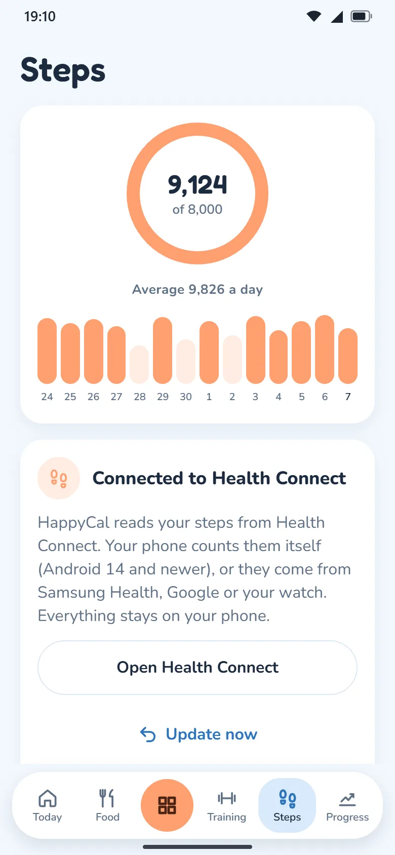 HappyCal Health Center — Pasos diarios